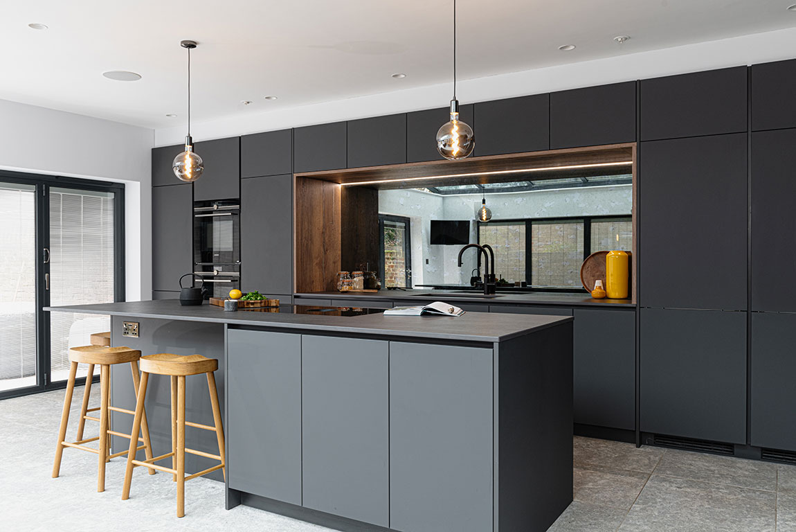 Modern Matt Graphite Kitchen With Timber Details | Ashley Jay - Luxury ...